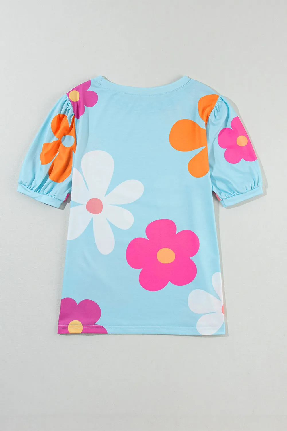 Colorful Flower Print Bubble Sleeve Tee – A Blooming Burst of Style