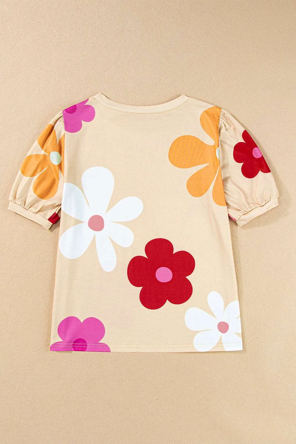 Colorful Flower Print Bubble Sleeve Tee – A Blooming Burst of Style