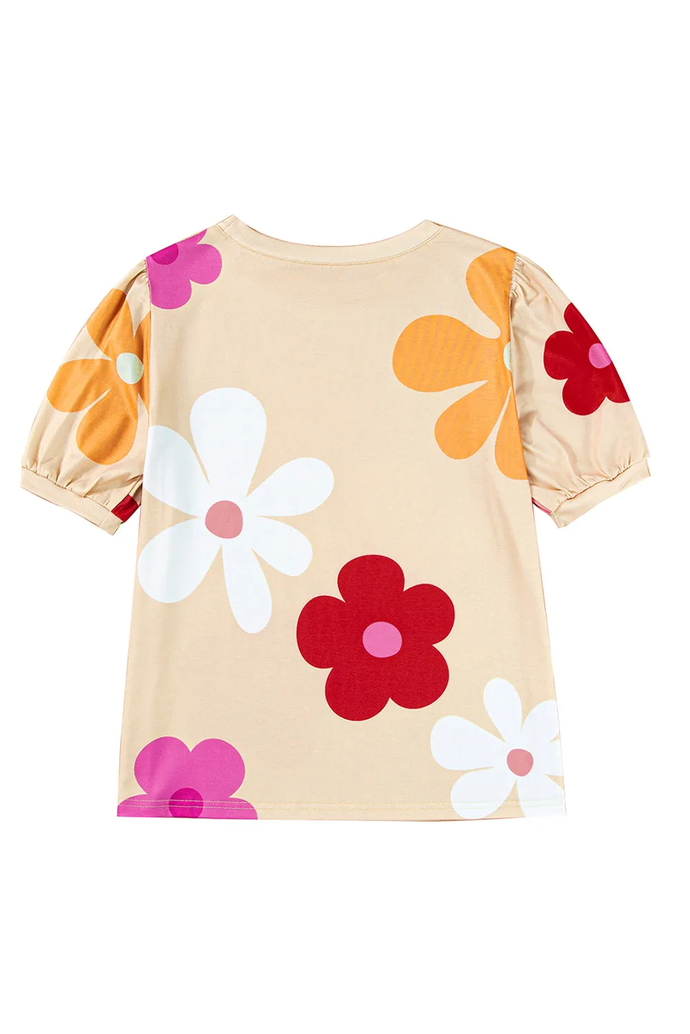 Colorful Flower Print Bubble Sleeve Tee – A Blooming Burst of Style