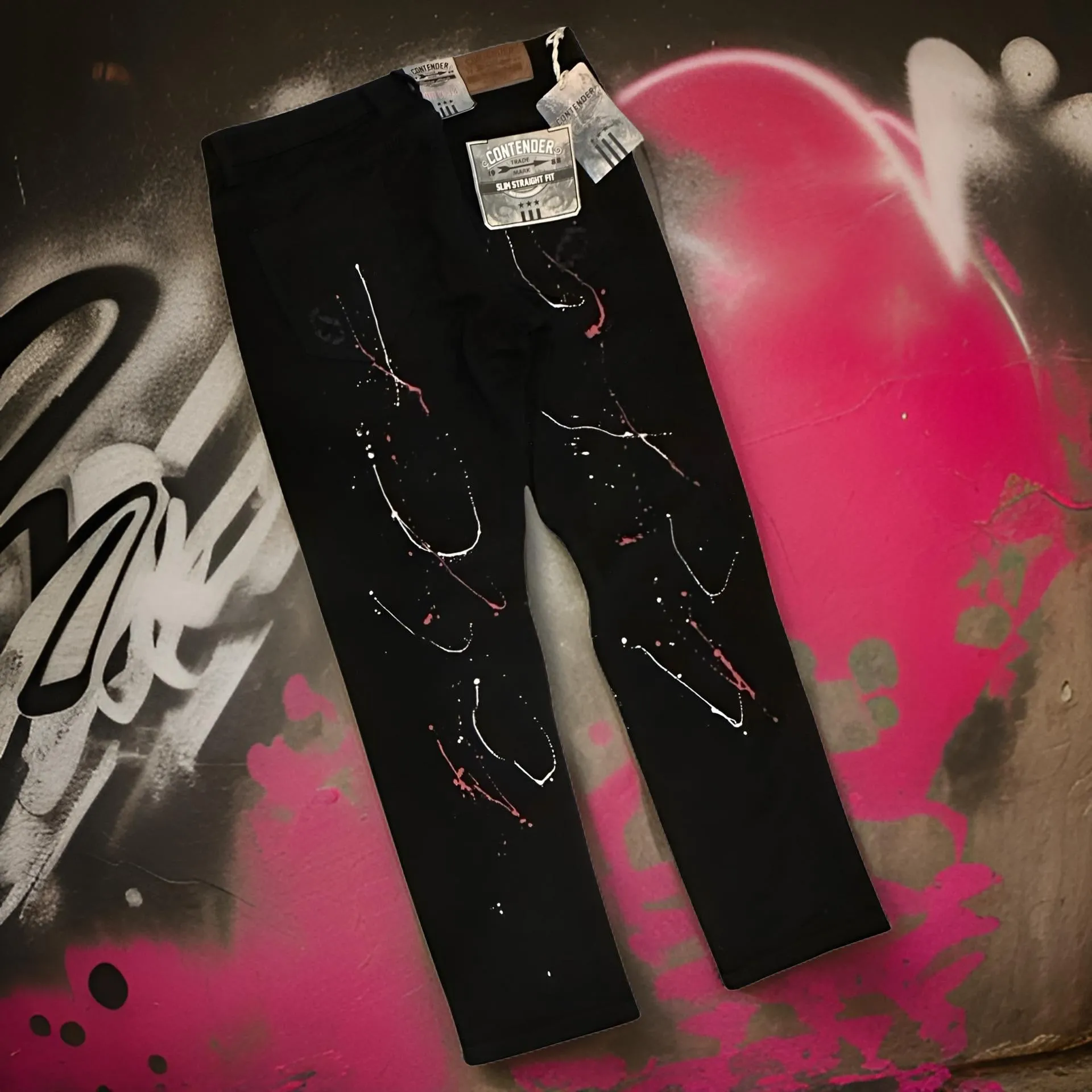 *CONTENDER* (BLACK) *PAINT DRIP* DENIM JEANS FOR MEN