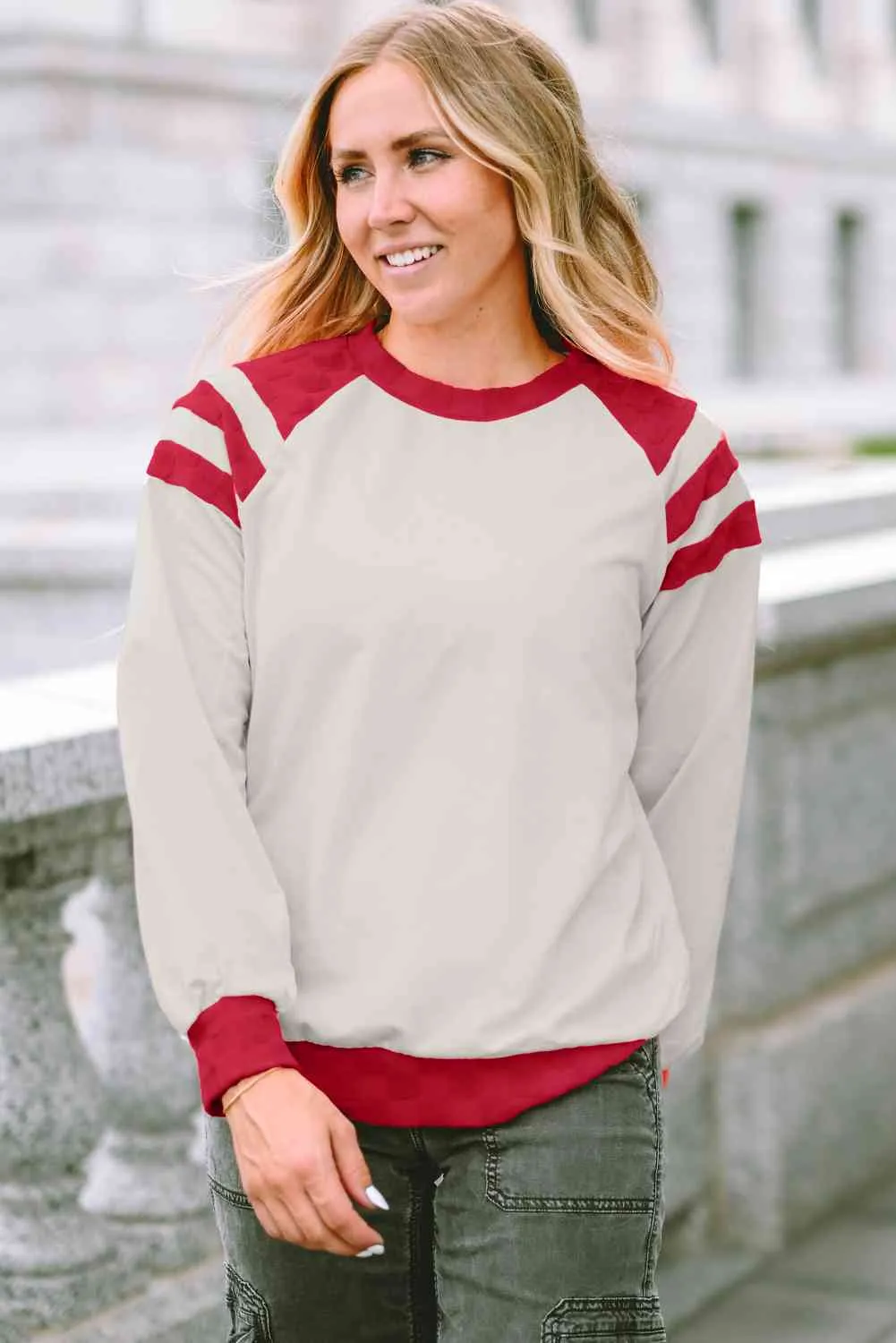 Contrast Round Neck Long Sleeve Sweatshirt