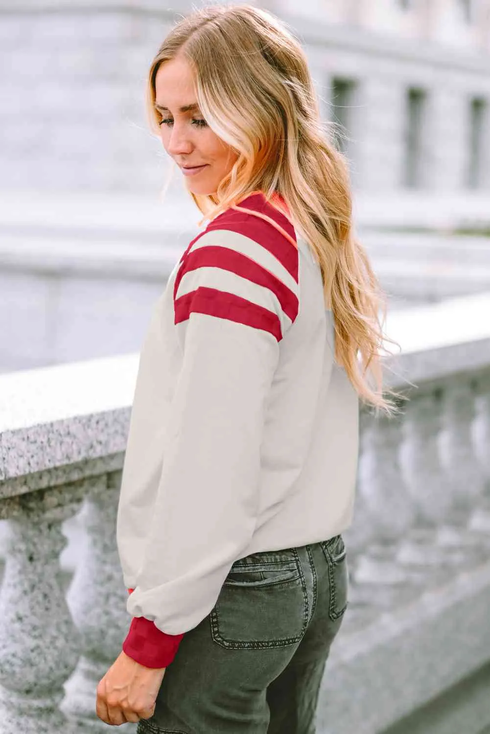 Contrast Round Neck Long Sleeve Sweatshirt