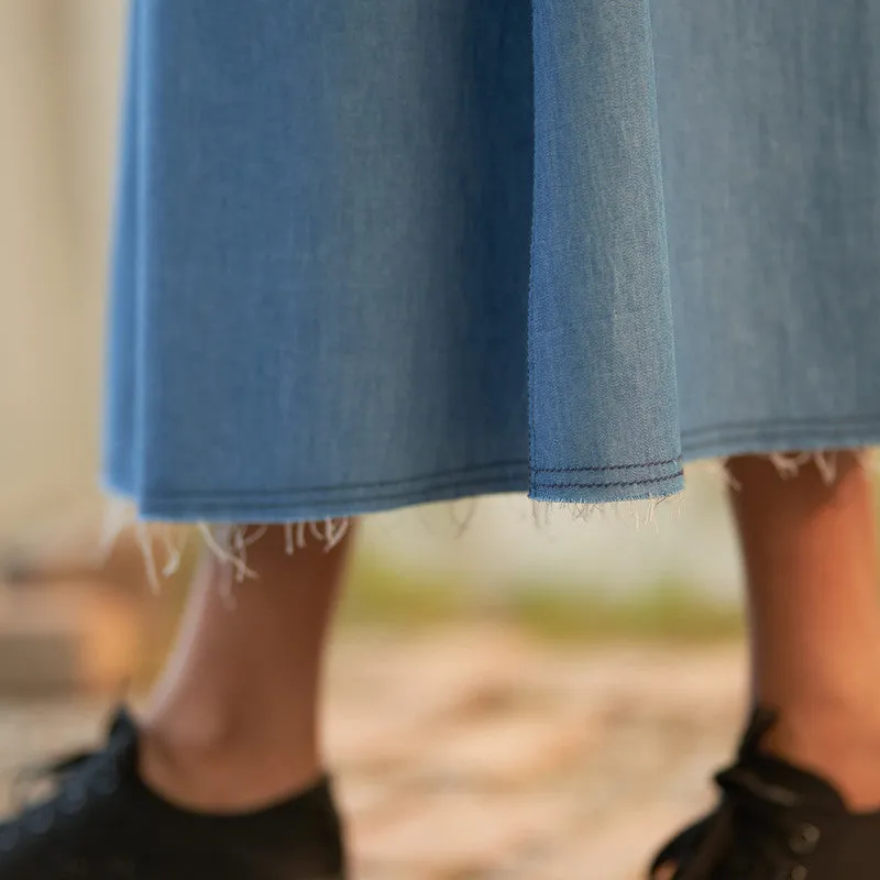 Cotton Denim Skirt for Women | Blue | Patch Pockets