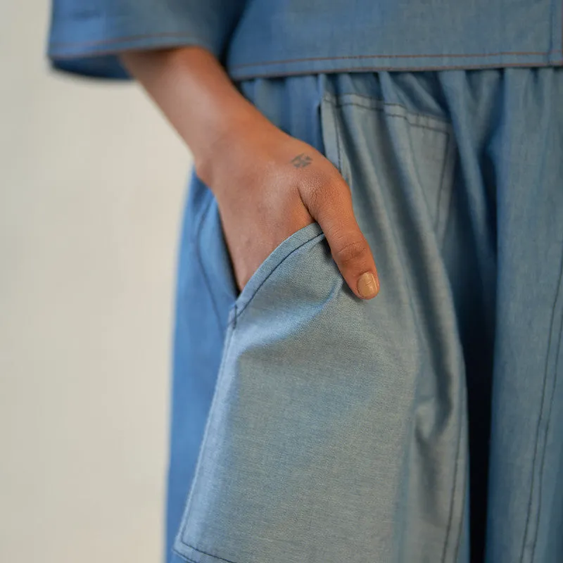 Cotton Denim Skirt for Women | Blue | Patch Pockets