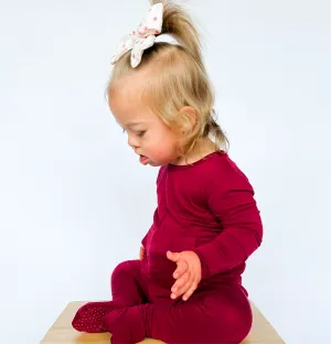 Cranberry Adaptive Tube Access with snaps Day to Night Romper