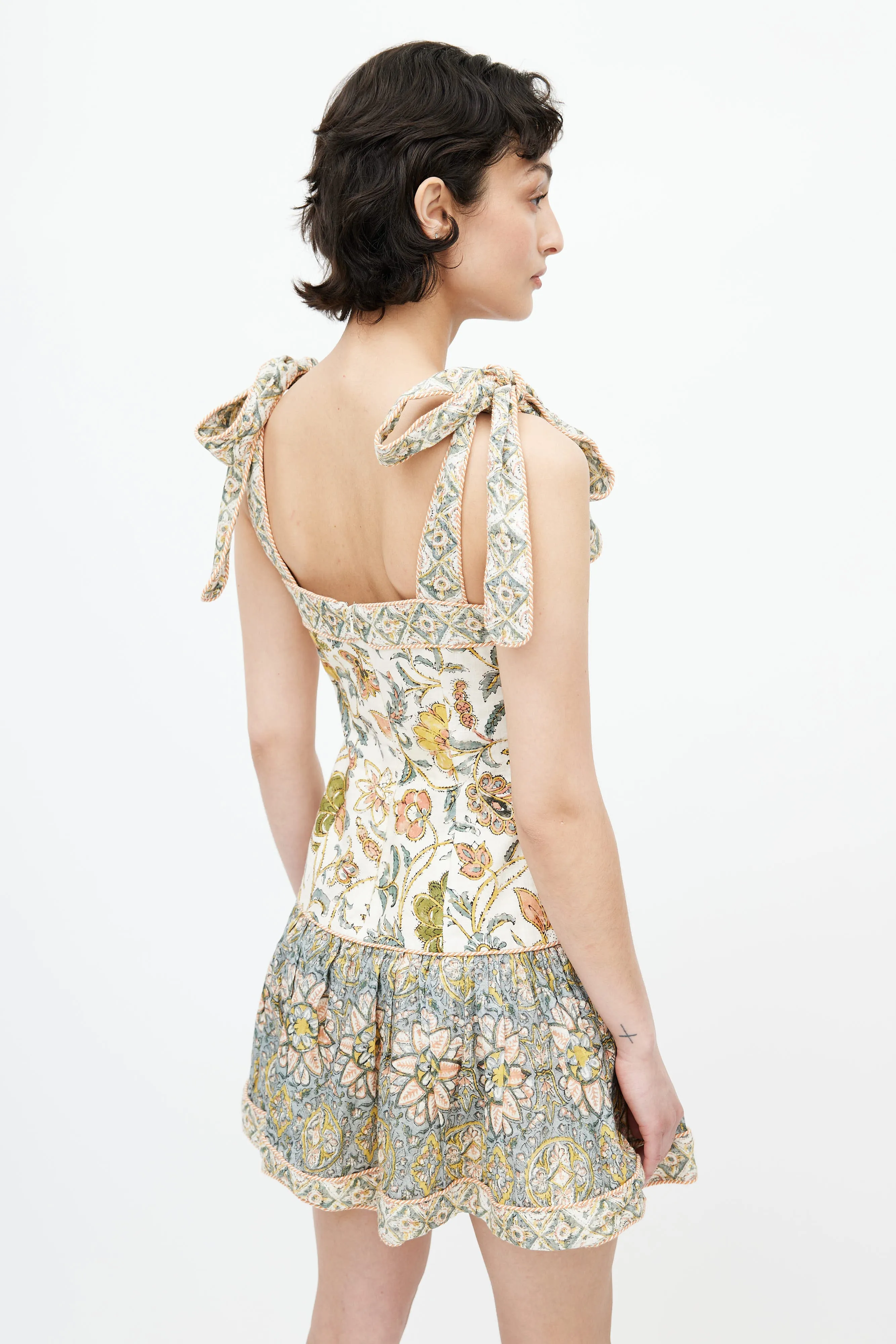 Cream & Multicolour Floral Knotted Dress