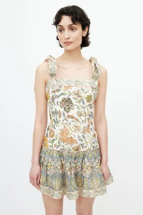 Cream & Multicolour Floral Knotted Dress