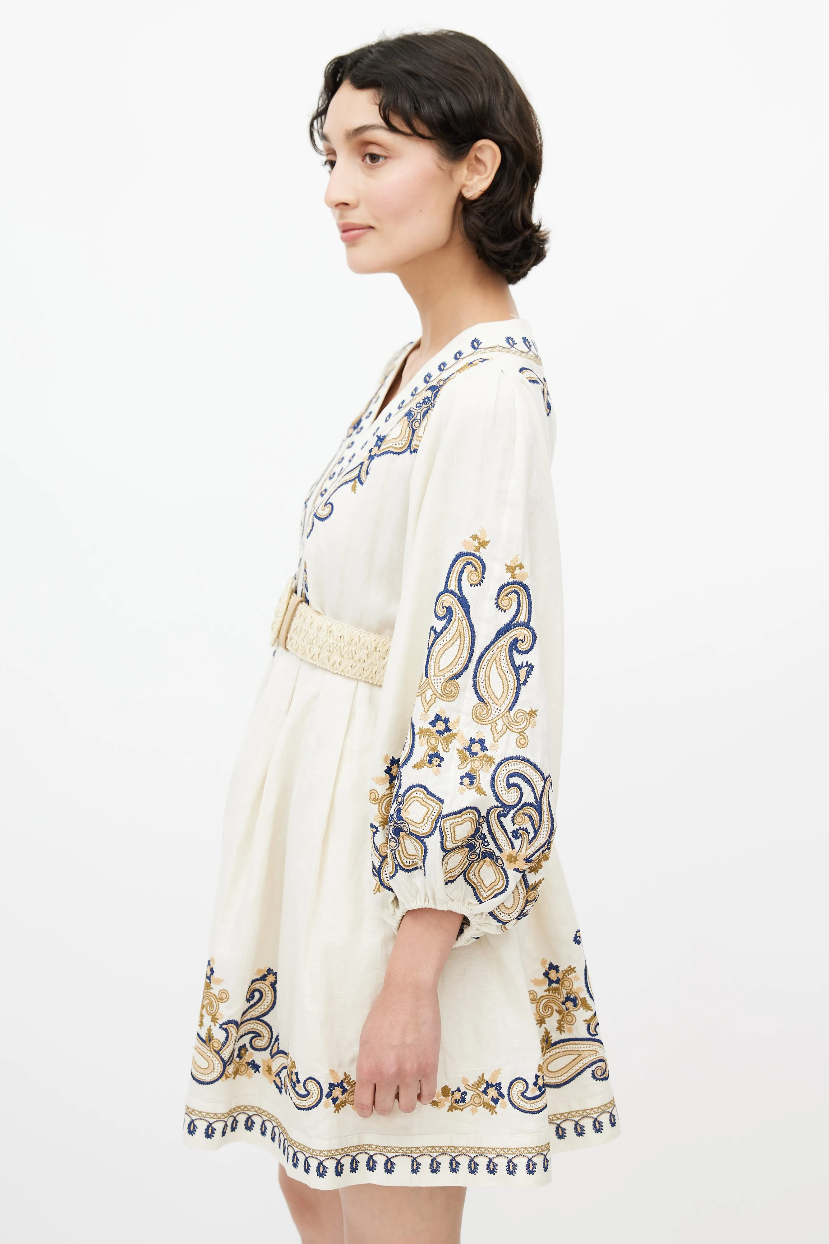 Cream Linen Embroidered Aliane Dress