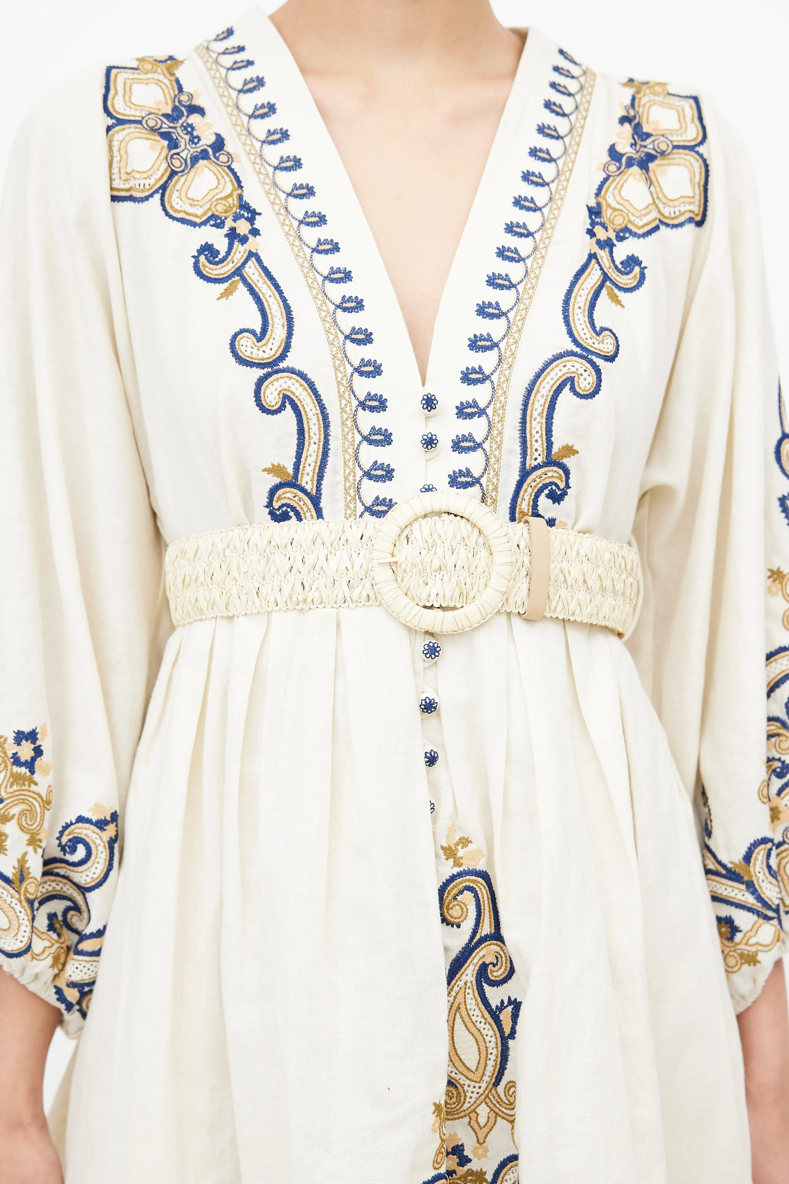 Cream Linen Embroidered Aliane Dress