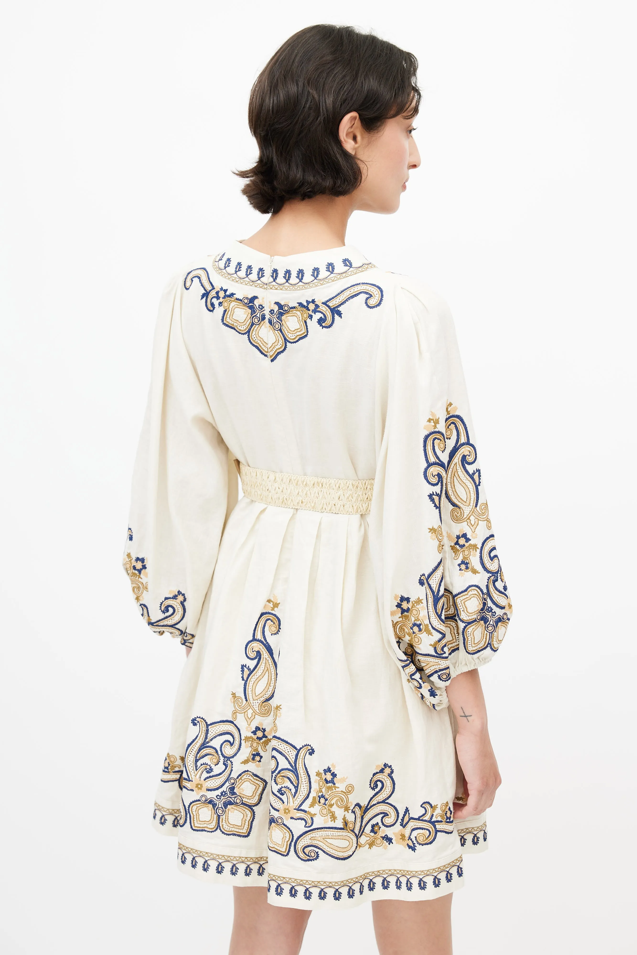 Cream Linen Embroidered Aliane Dress