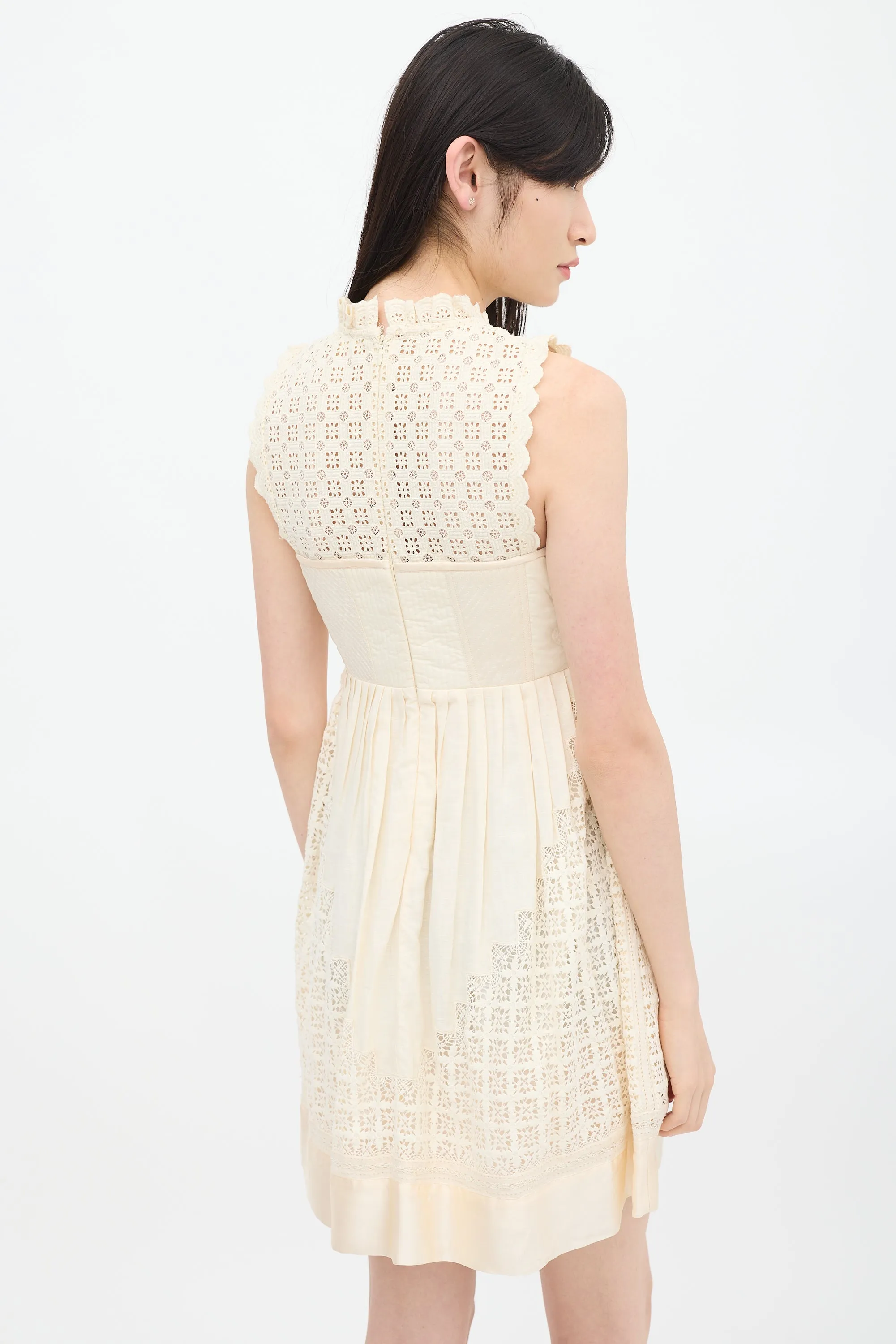 Cream Linen Eyelet Bustier Dress