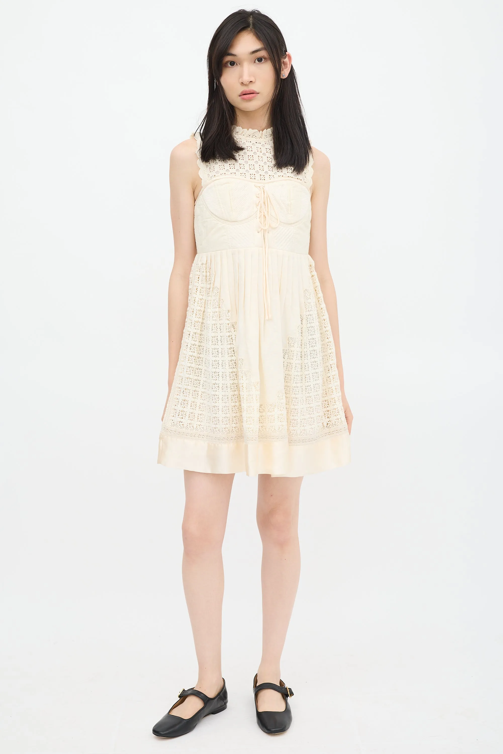 Cream Linen Eyelet Bustier Dress