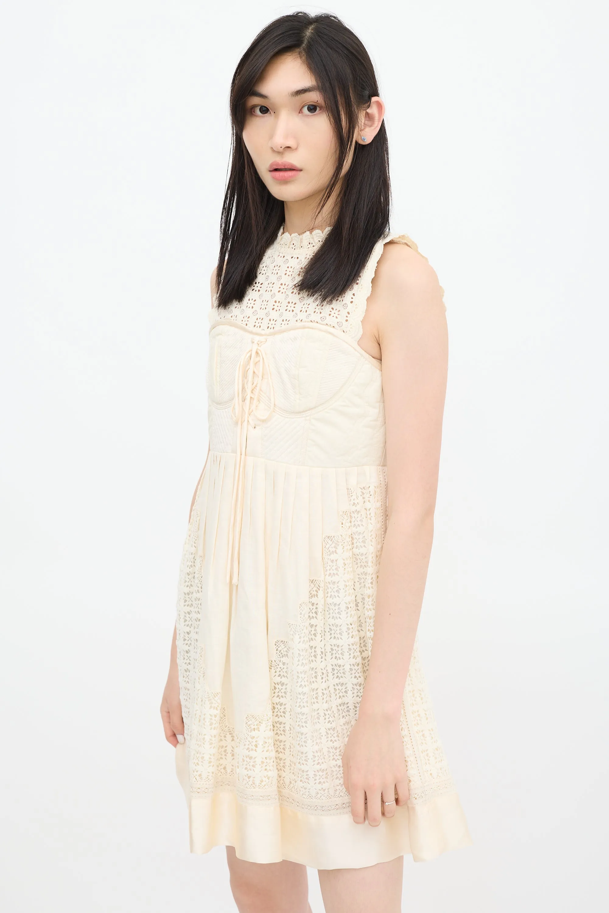 Cream Linen Eyelet Bustier Dress