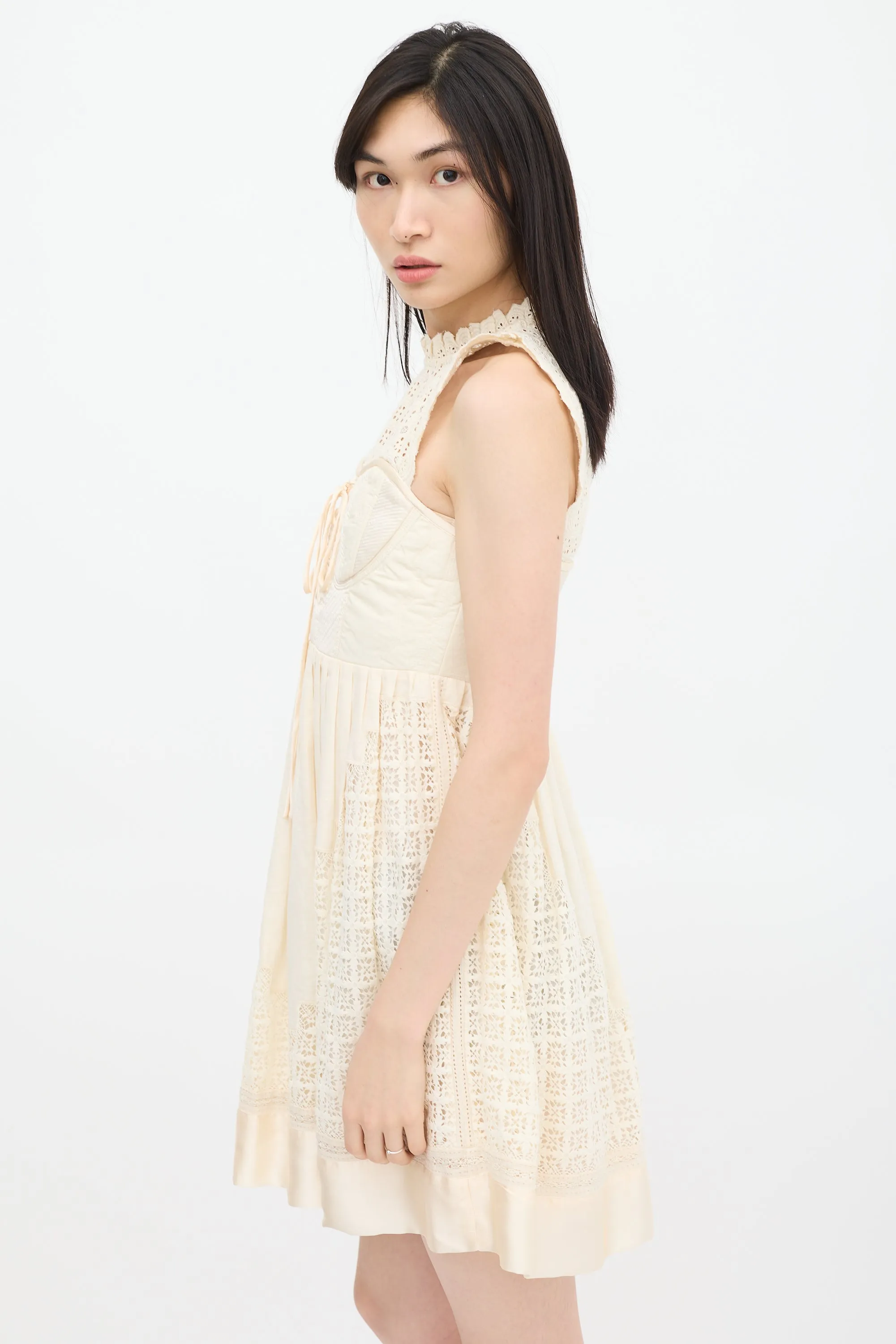 Cream Linen Eyelet Bustier Dress