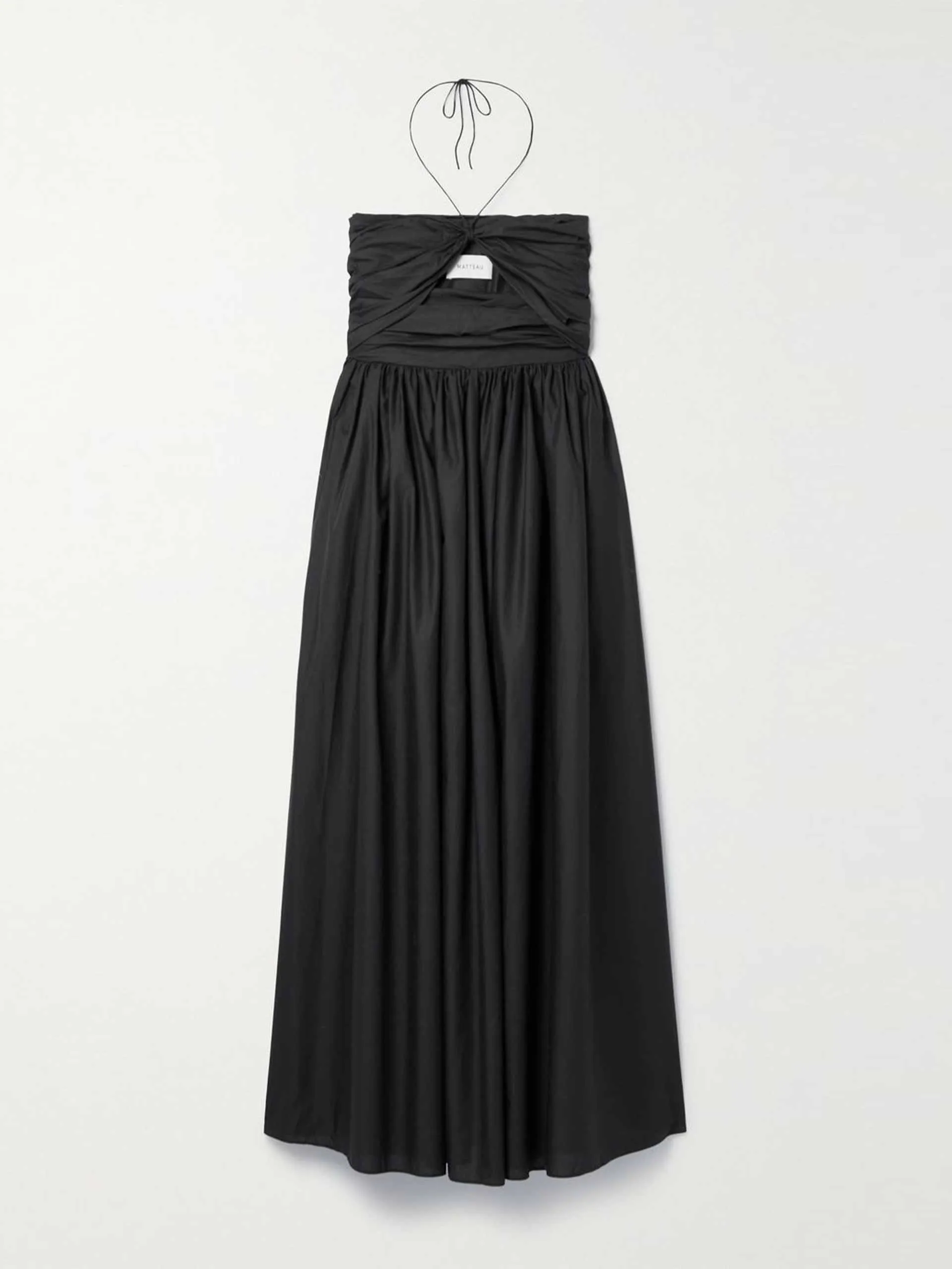 Cutout gathered cotton-poplin halterneck maxi dress