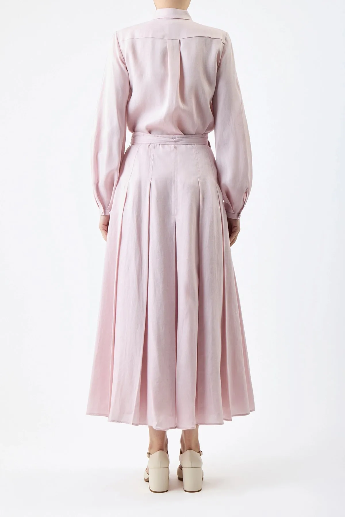 Cyrielle Pleated Midi Skirt in Blush Aloe Linen