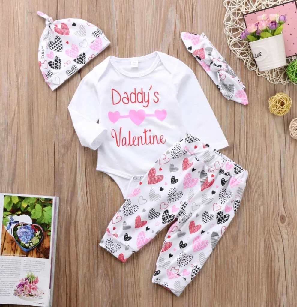 Daddy's Valentines Romper with High Waisted Pants Pumpkin Hat and Headband #1000771