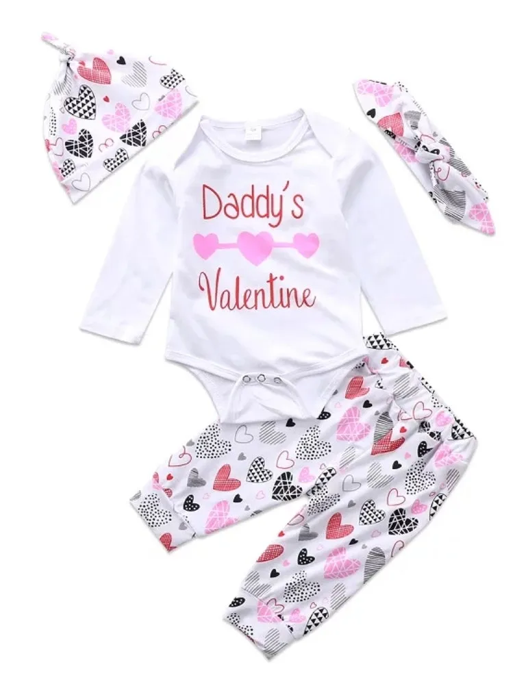 Daddy's Valentines Romper with High Waisted Pants Pumpkin Hat and Headband #1000771