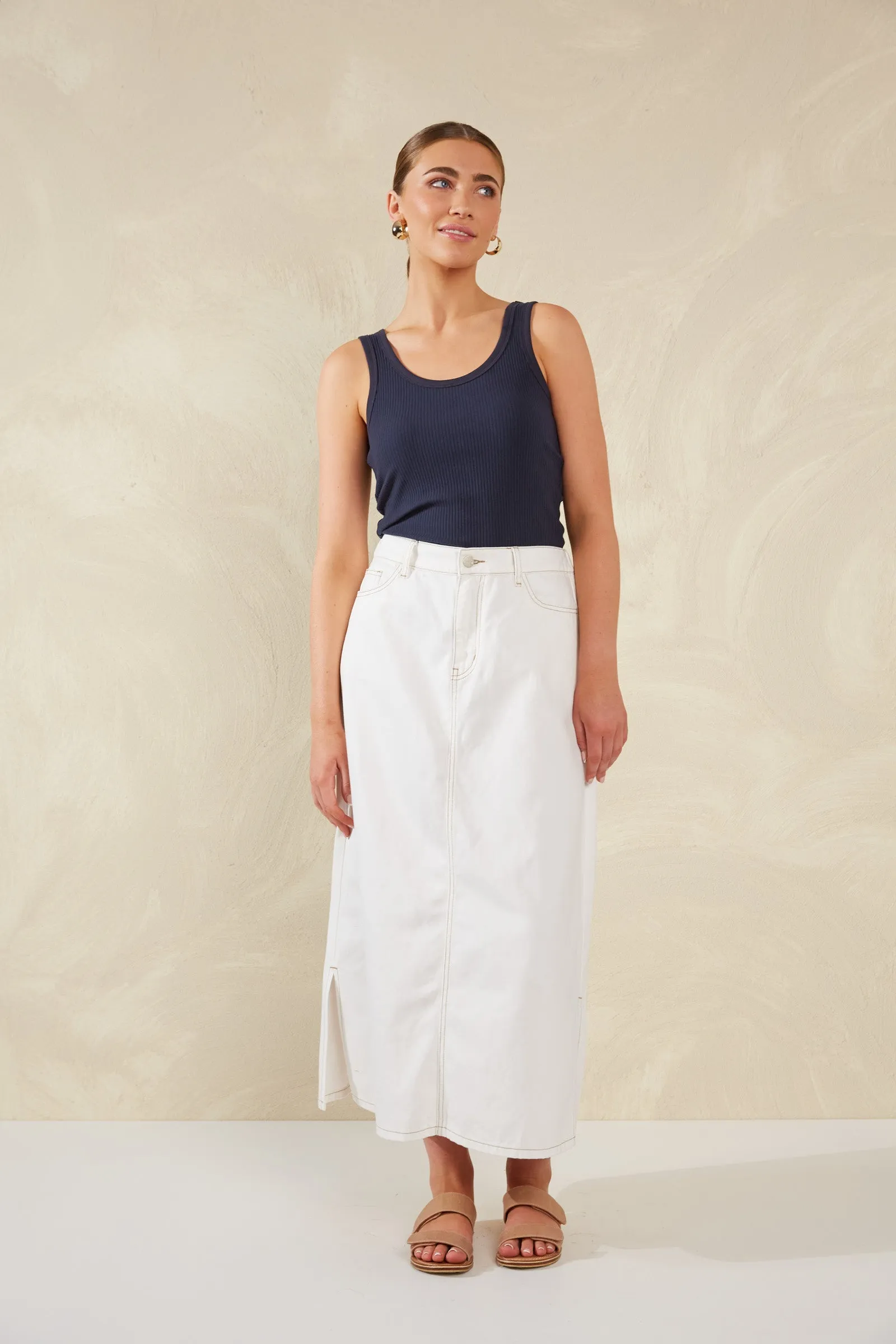 Dalton Denim Skirt - White