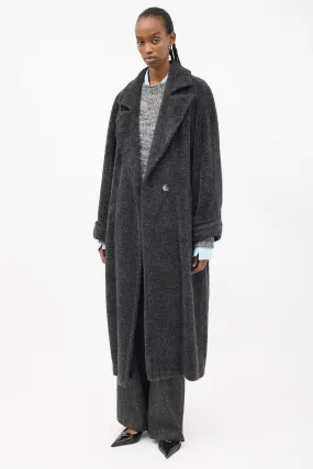 Dark Grey Fuzzy Wool Long Coat