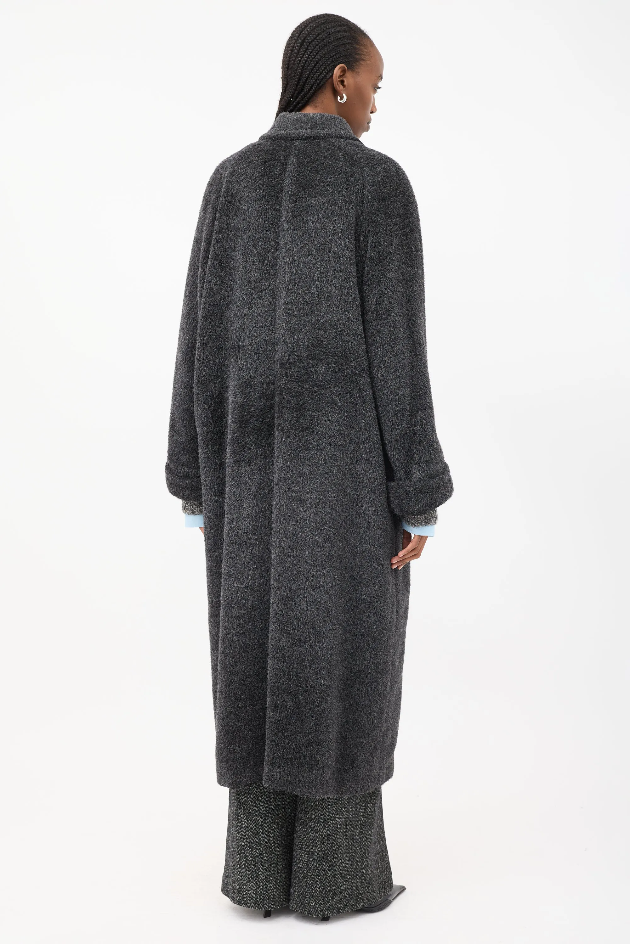 Dark Grey Fuzzy Wool Long Coat