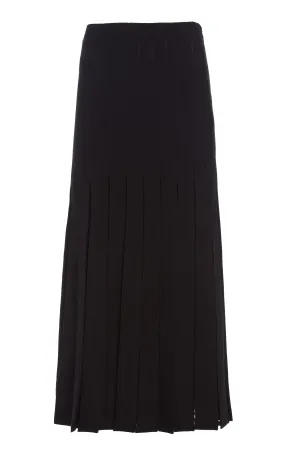 Debutante Knit Pleated Maxi Skirt in Black Merino Wool