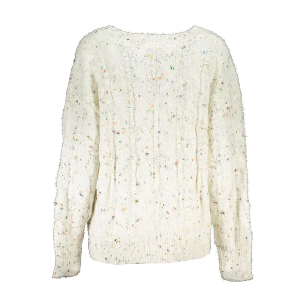 Desigual Chic Contrast V-Neck Sweater with Logo Detail