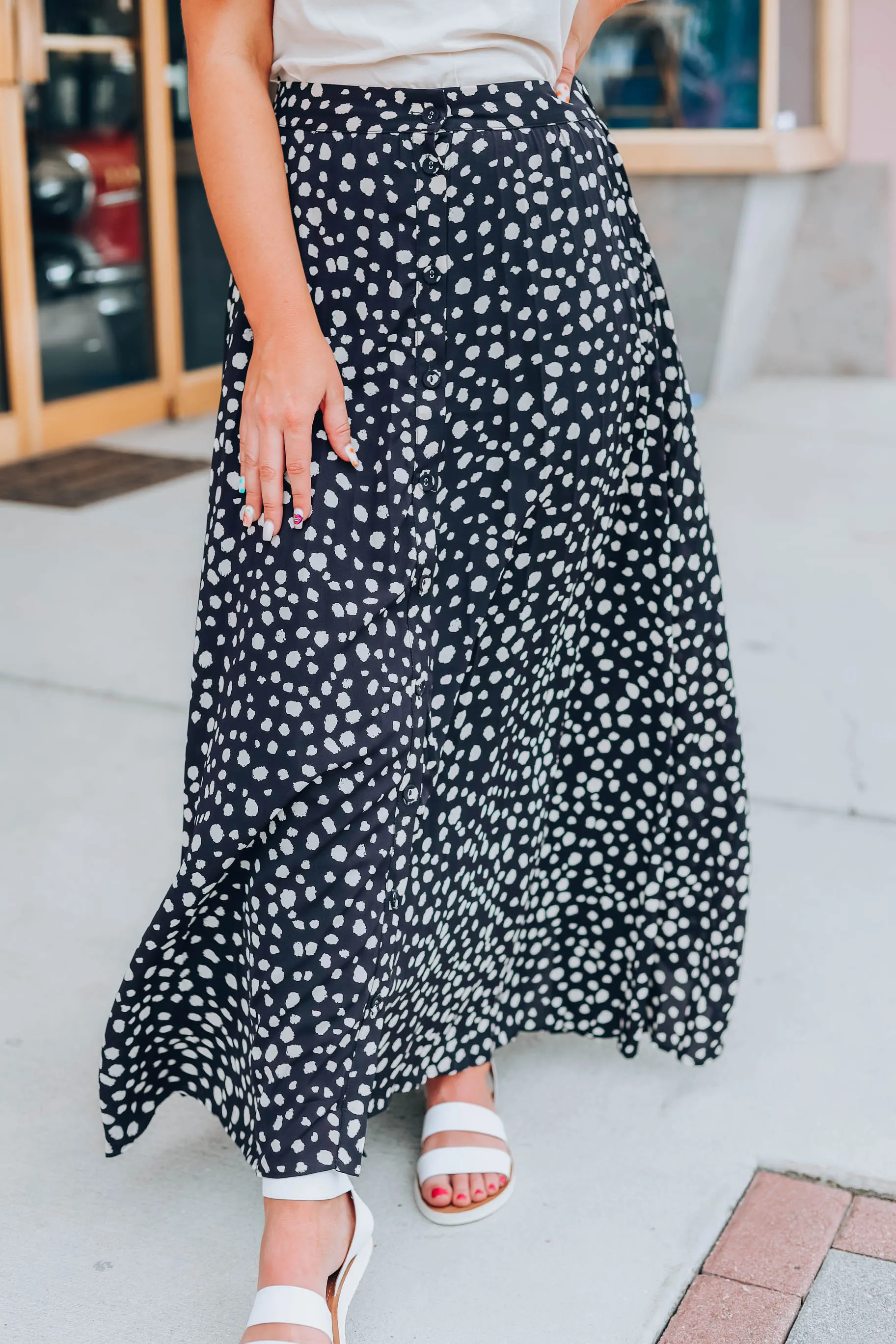 Dixie Polka Dot Maxi Skirt - Black