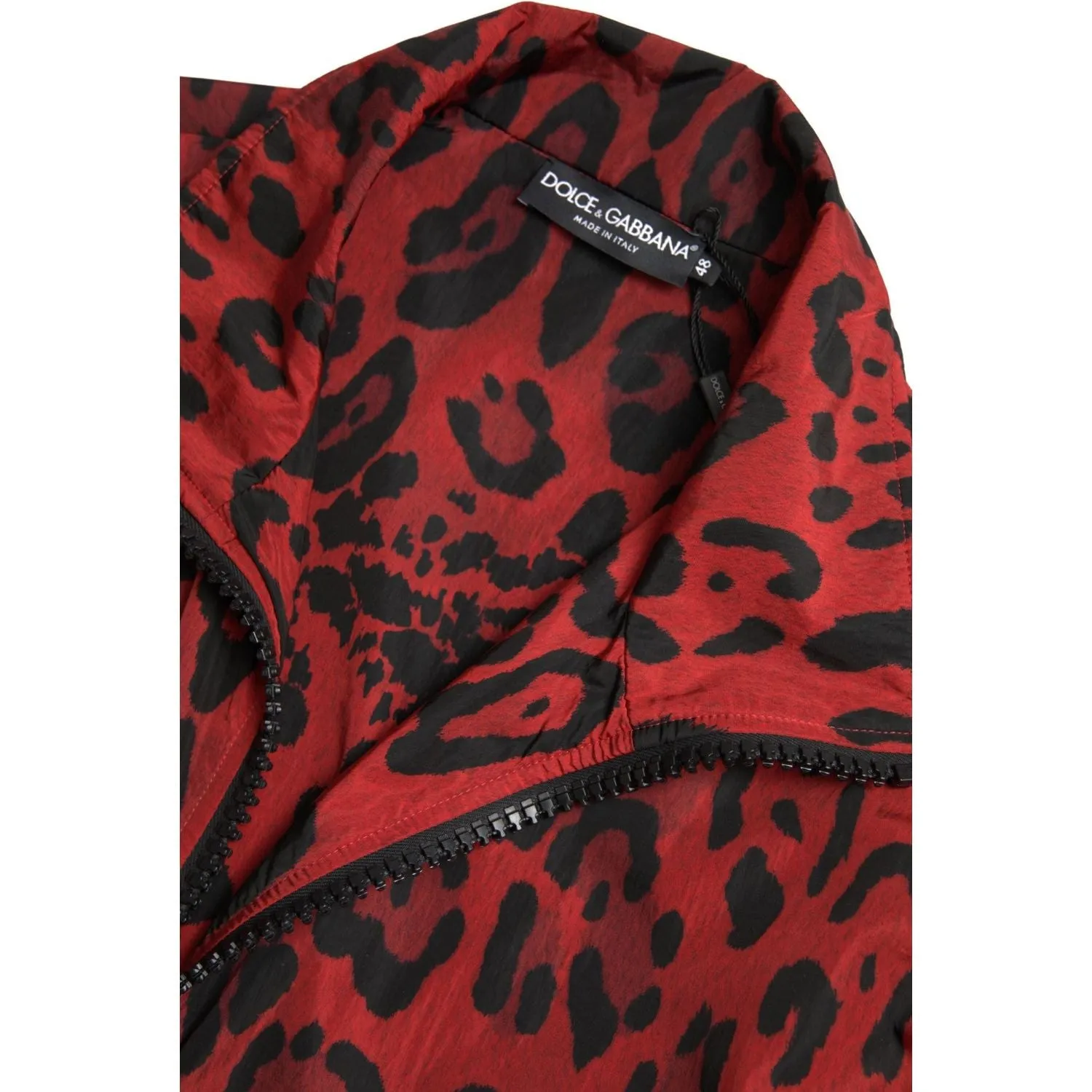 Dolce & Gabbana Red Leopard Zip Sweater Jacket