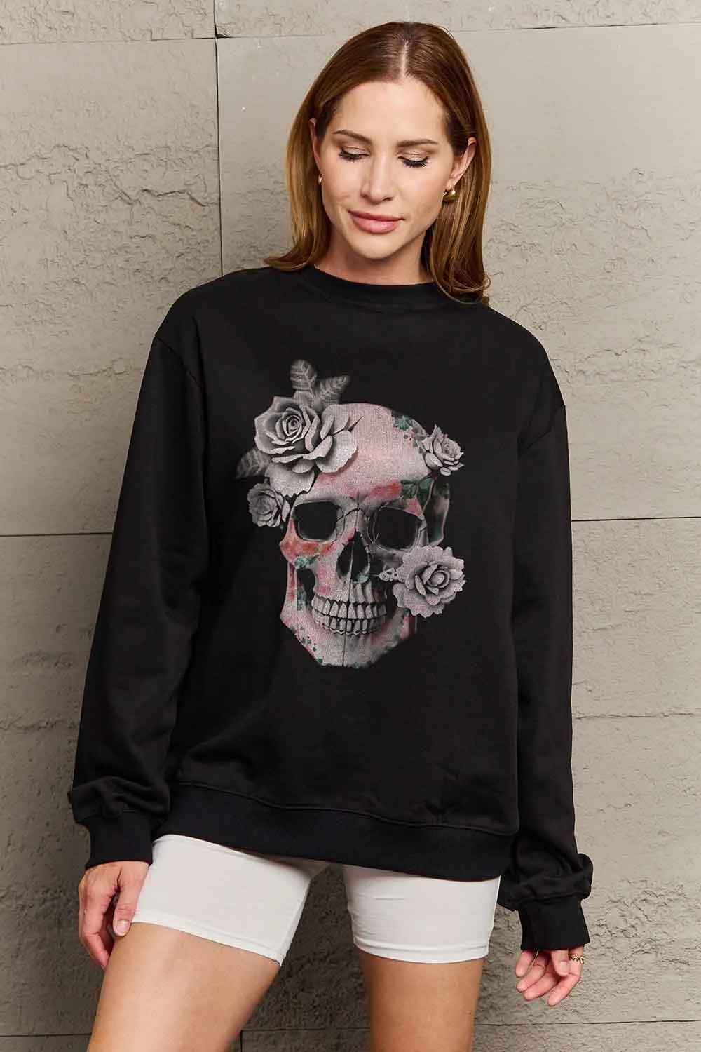 Dropped Shoulder SKULL Graphic Sweatshirt