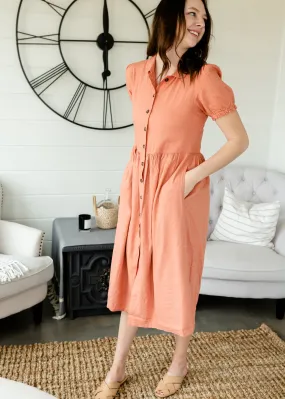 Dusty Salmon Button Front Dress - FINAL SALE