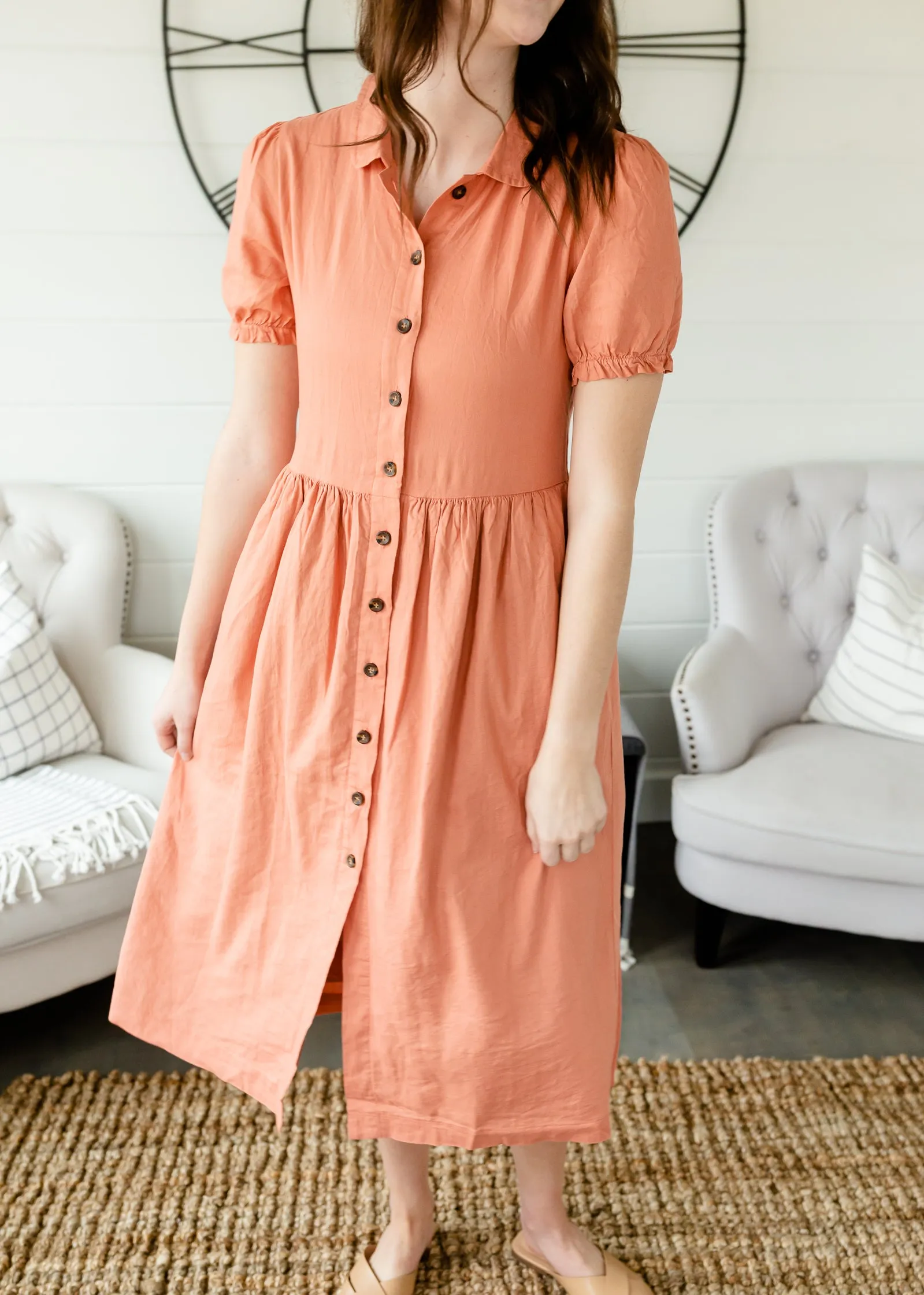 Dusty Salmon Button Front Dress - FINAL SALE