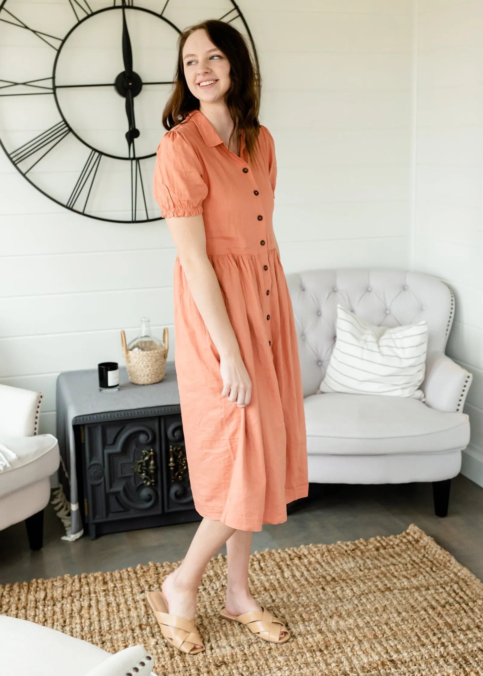 Dusty Salmon Button Front Dress - FINAL SALE