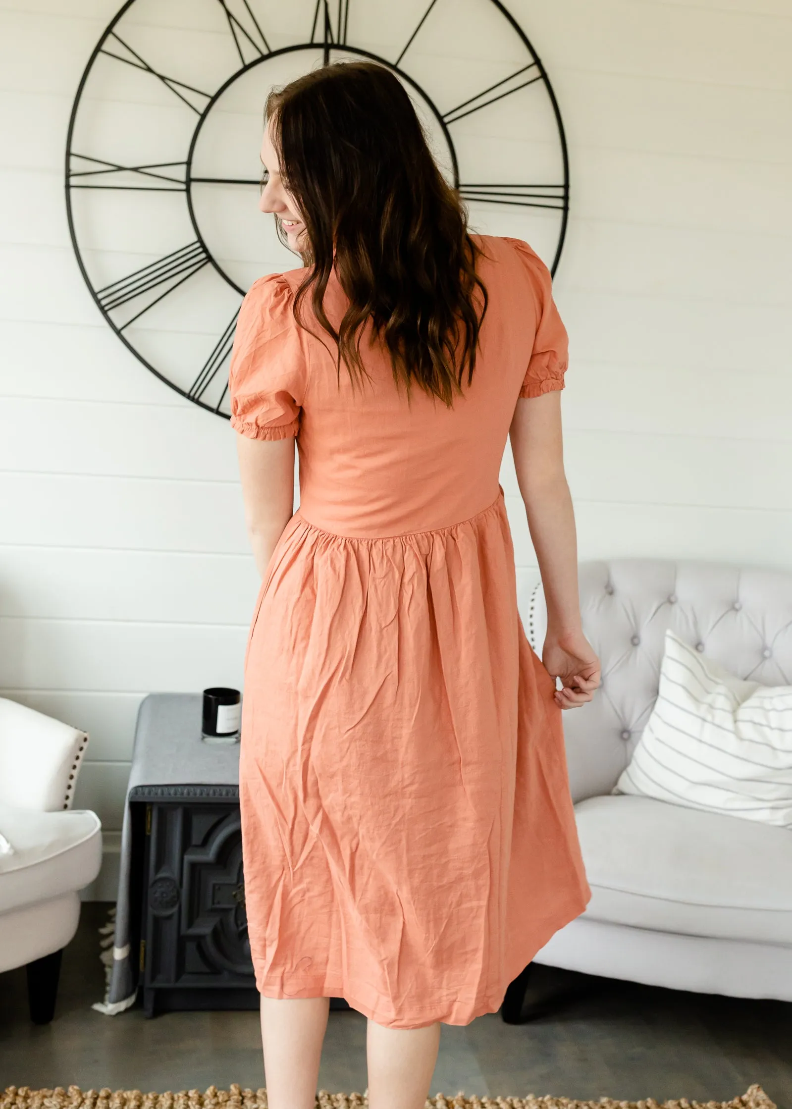 Dusty Salmon Button Front Dress - FINAL SALE