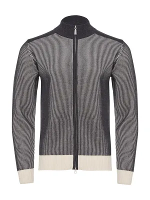 Emanuel Berg Luxury Zip Cardigan in Light Grey