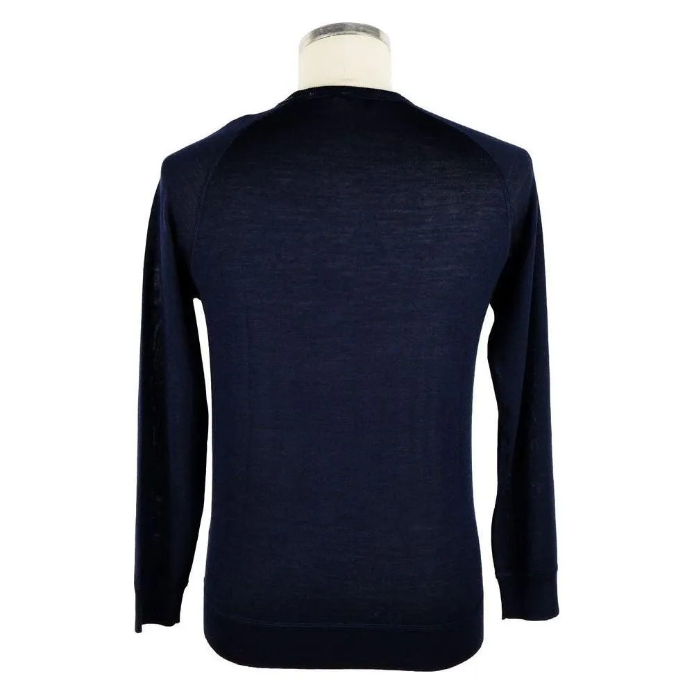 Emilio Romanelli Elegant Blue Cashmere Blend Crewneck Sweater