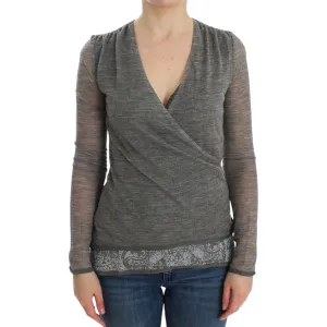 Ermanno Scervino Elegant Gray Wool Blend Deep V-neck Sweater