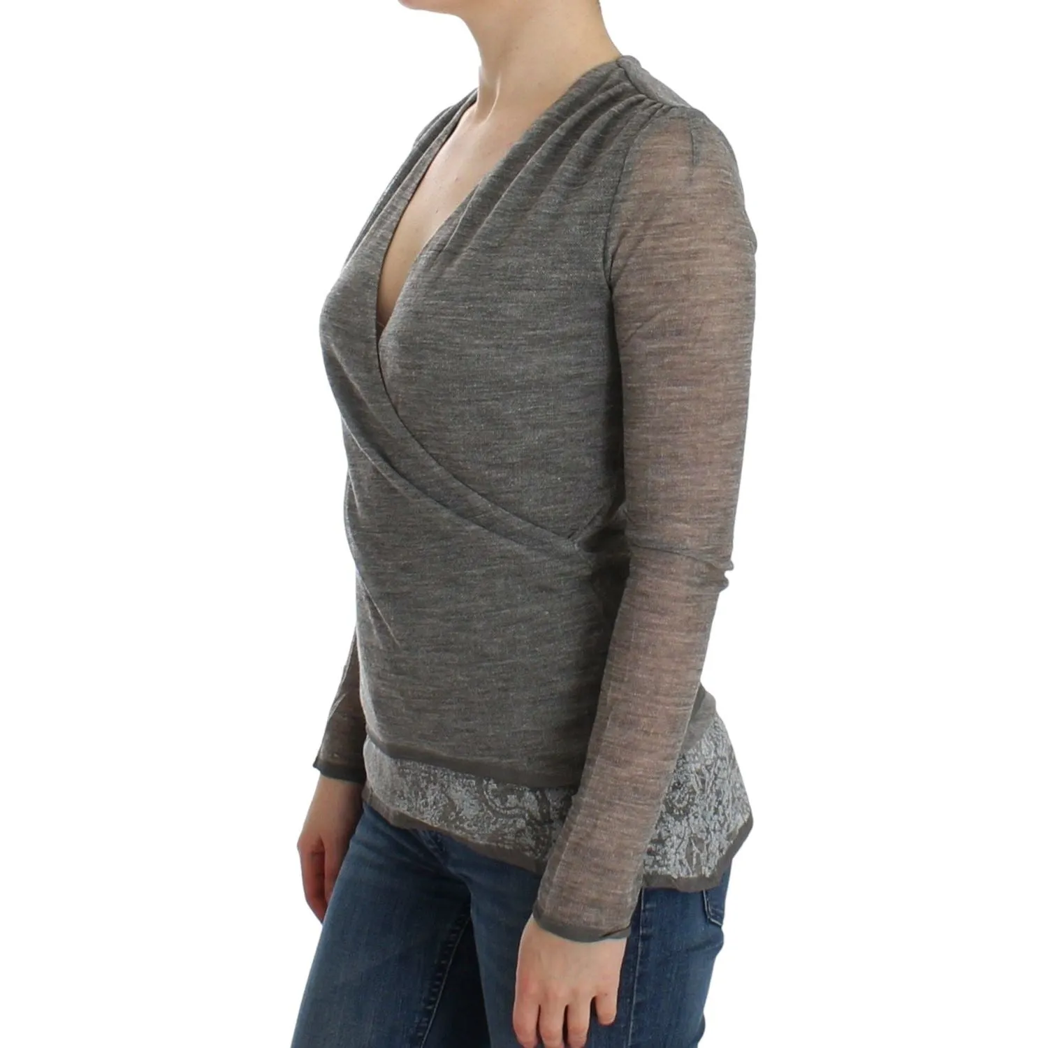 Ermanno Scervino Elegant Gray Wool Blend Deep V-neck Sweater