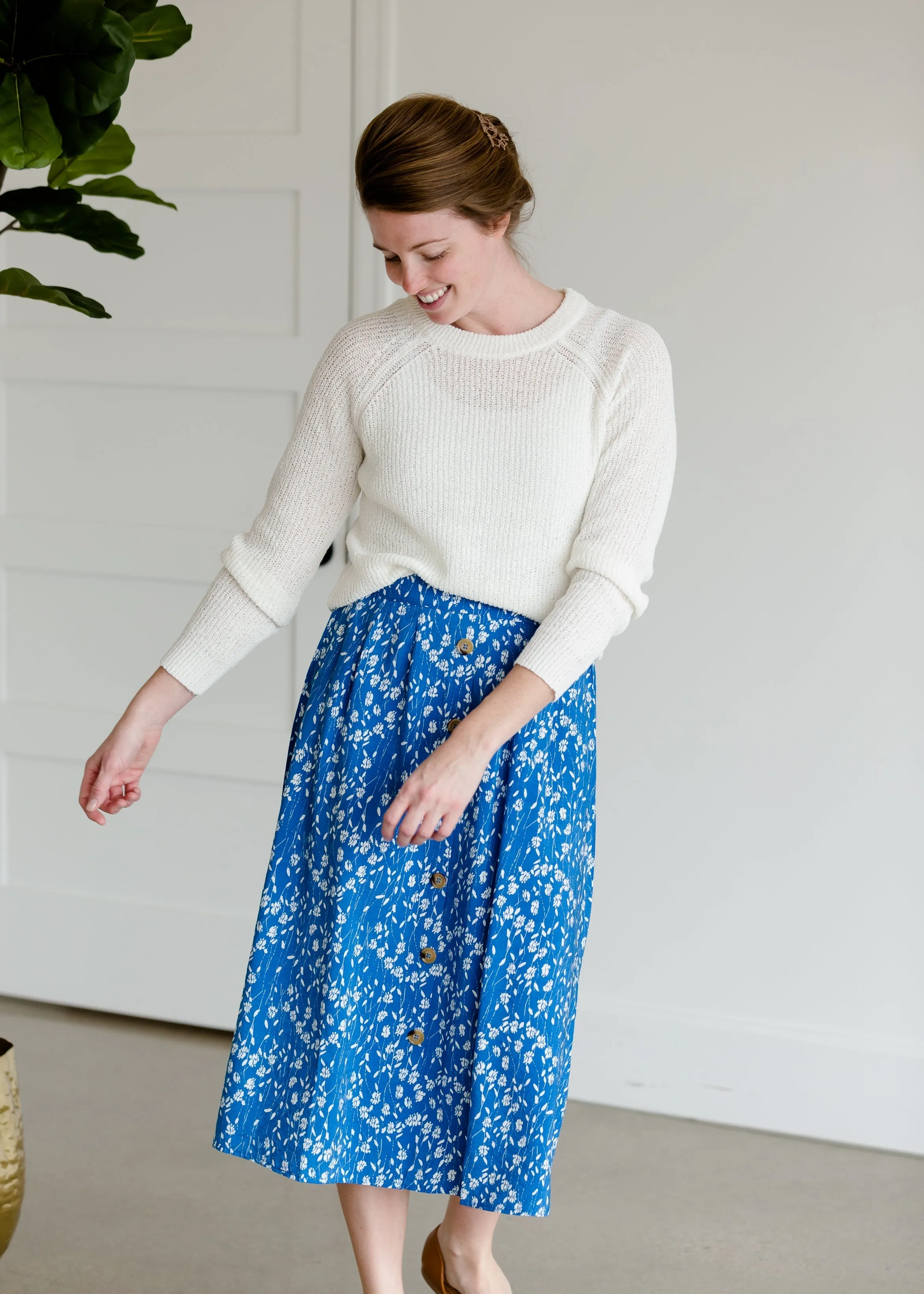 Floral Button Detail Midi Skirt - FINAL SALE