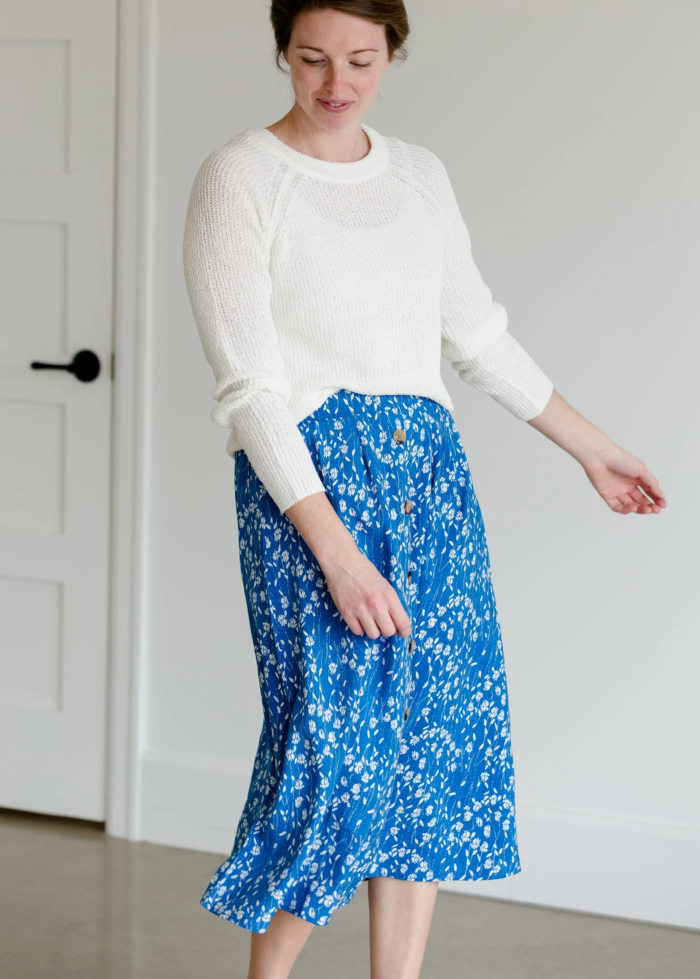 Floral Button Detail Midi Skirt - FINAL SALE