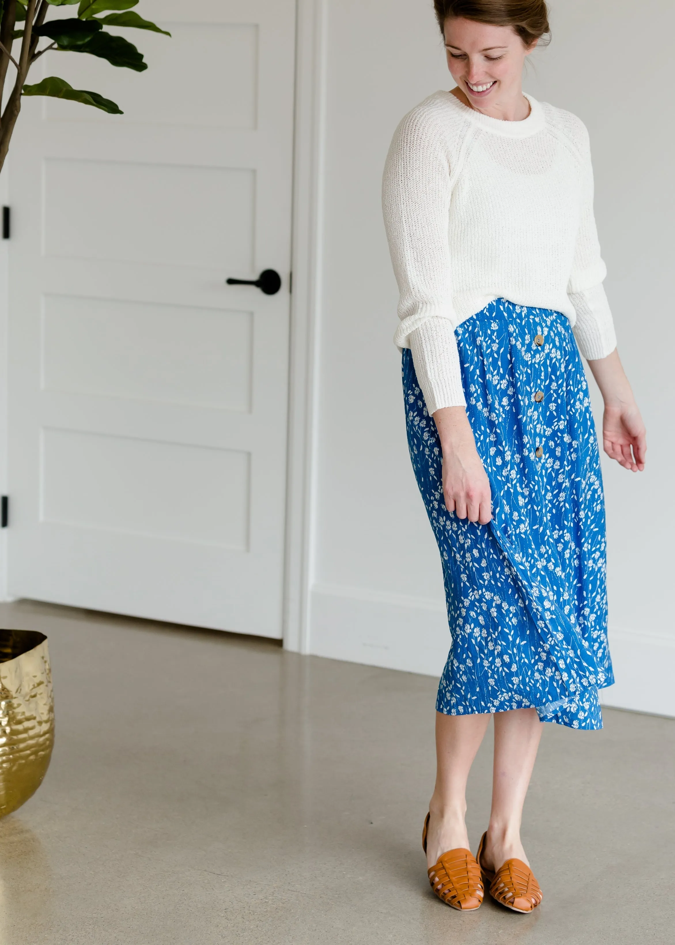 Floral Button Detail Midi Skirt - FINAL SALE