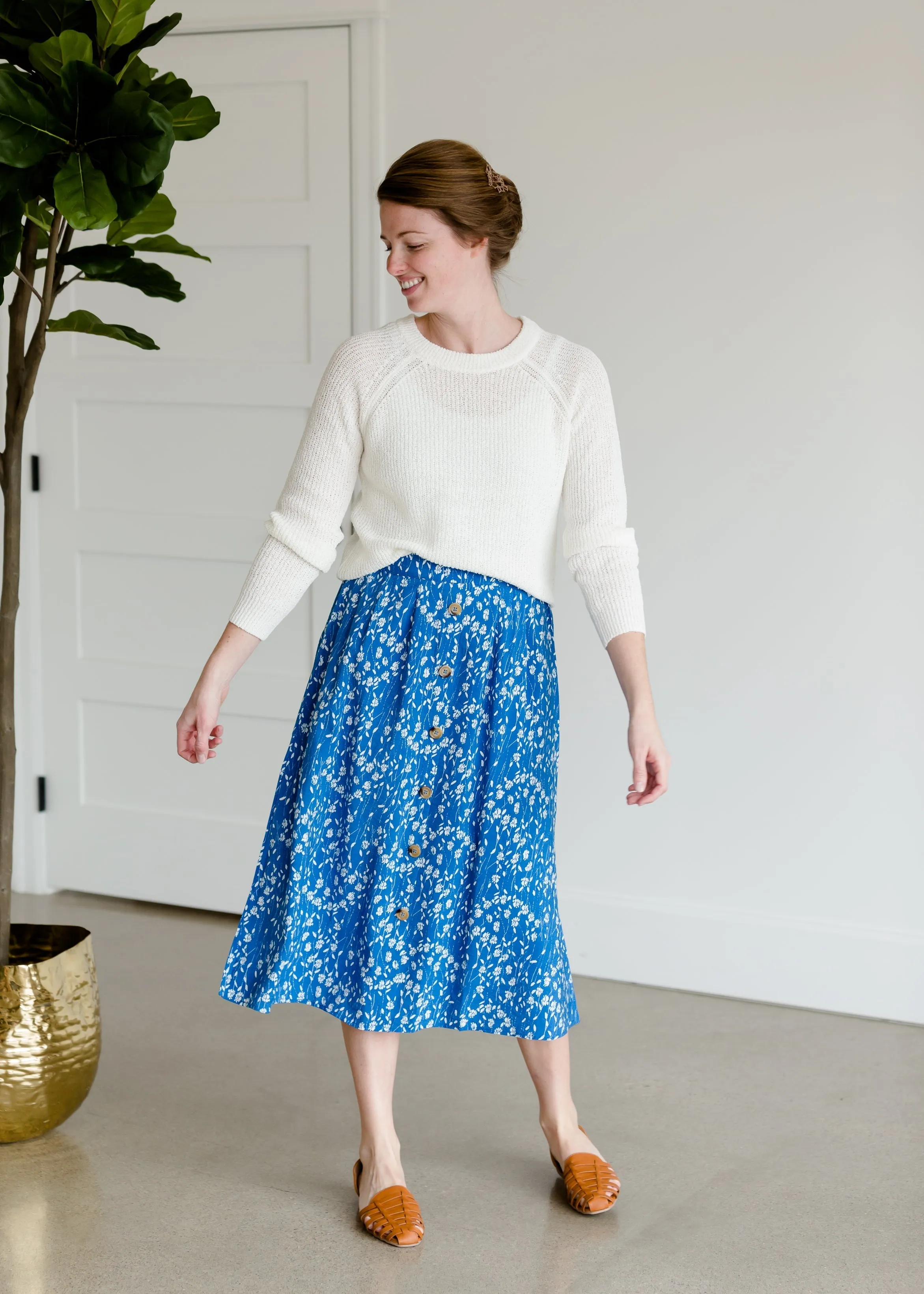 Floral Button Detail Midi Skirt - FINAL SALE