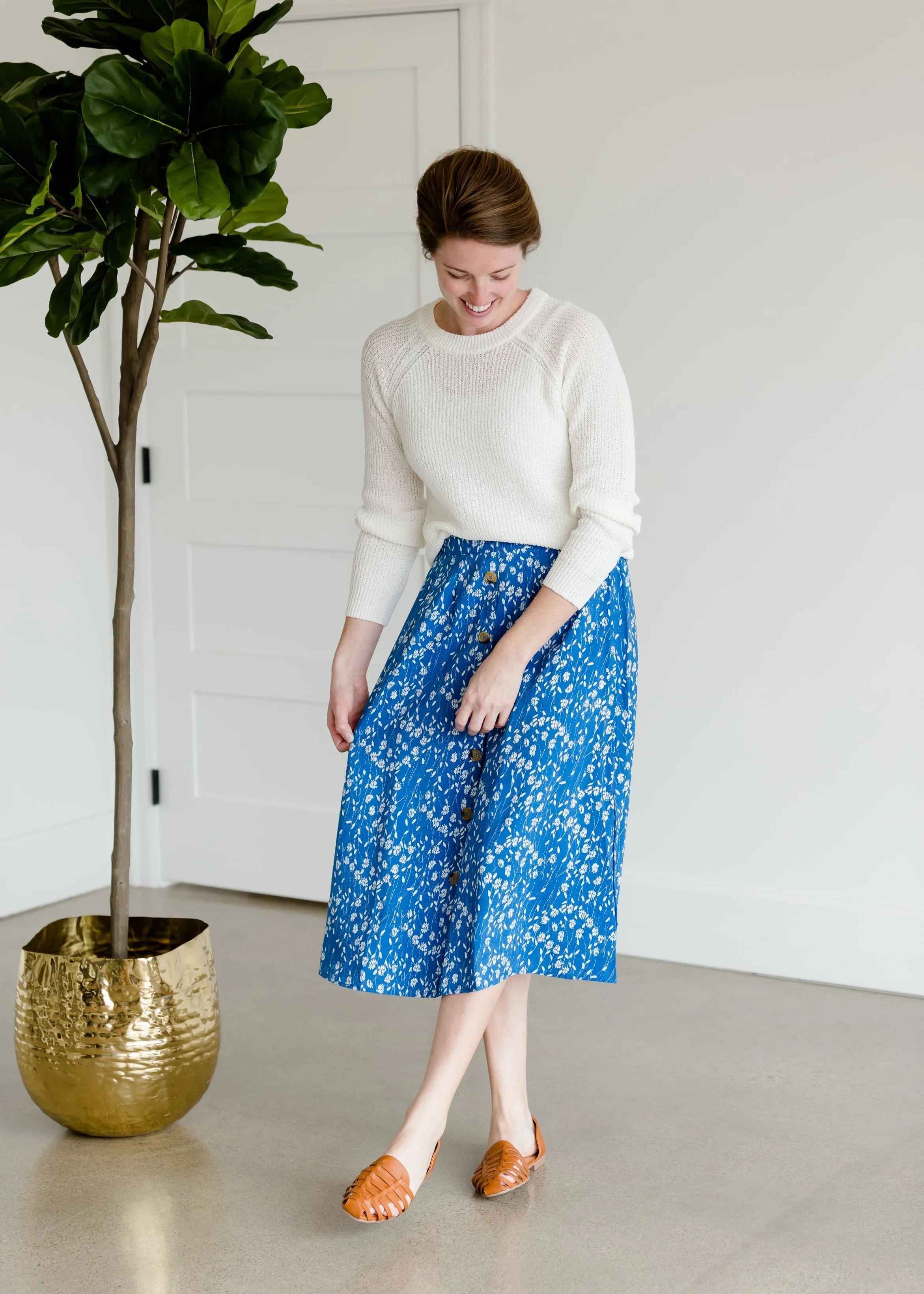 Floral Button Detail Midi Skirt - FINAL SALE