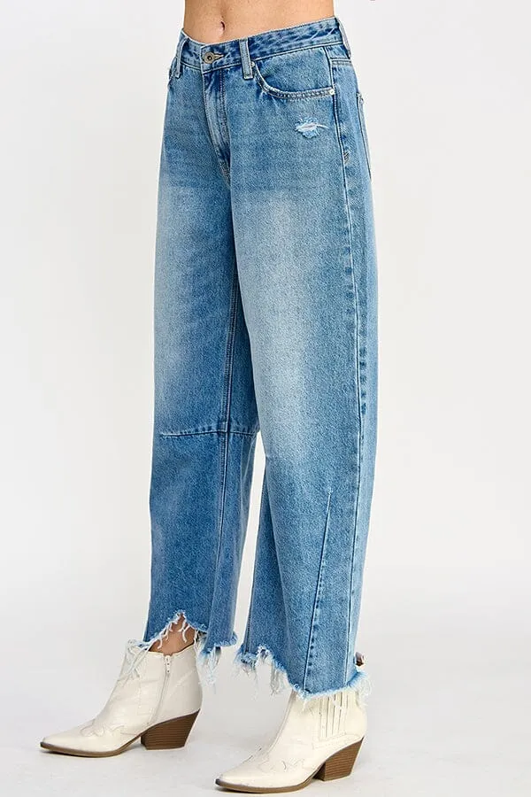 FRAY HEM BARREL JEANS