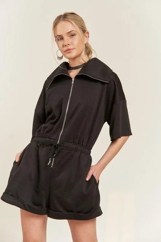 French Terry Front Zip Plus Size Romper