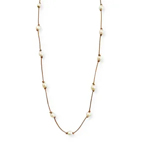 Freshwater Pearl & Leather Necklace - "Madge"