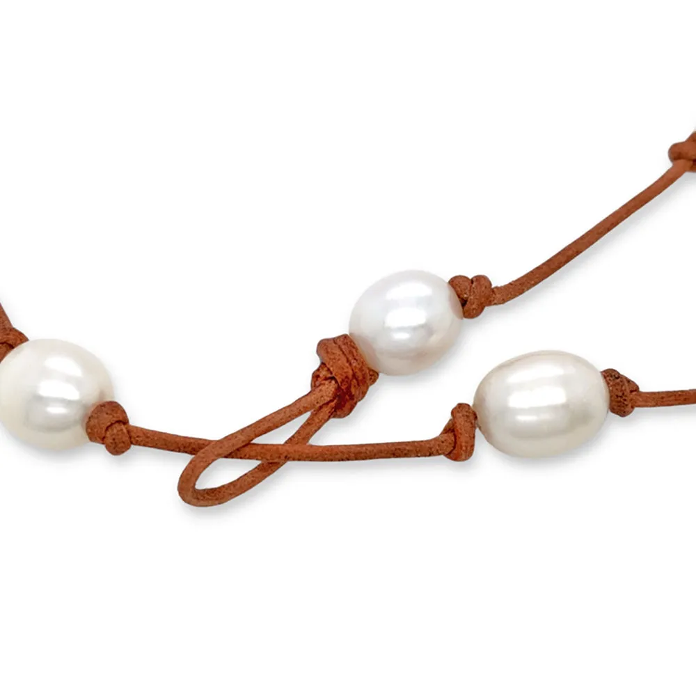 Freshwater Pearl & Leather Necklace - "Madge"