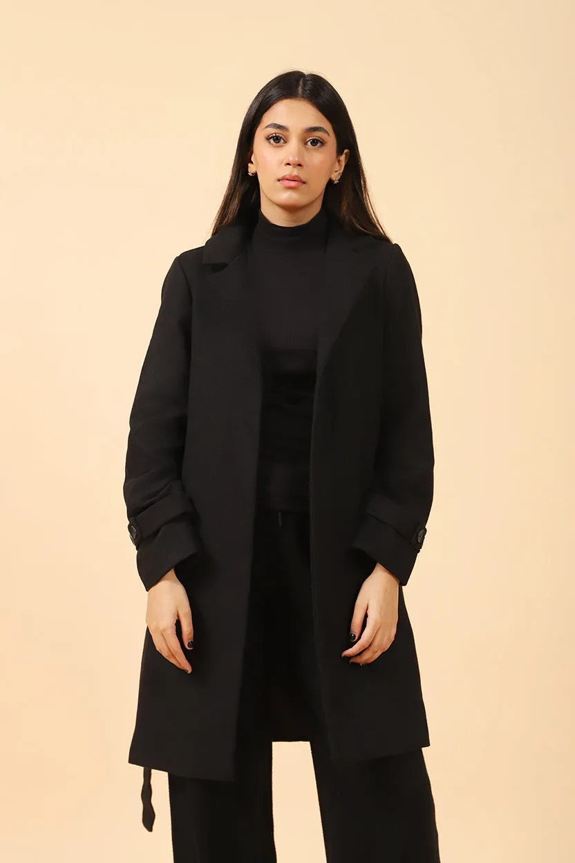 FRONT OPEN COAT WITH BELT