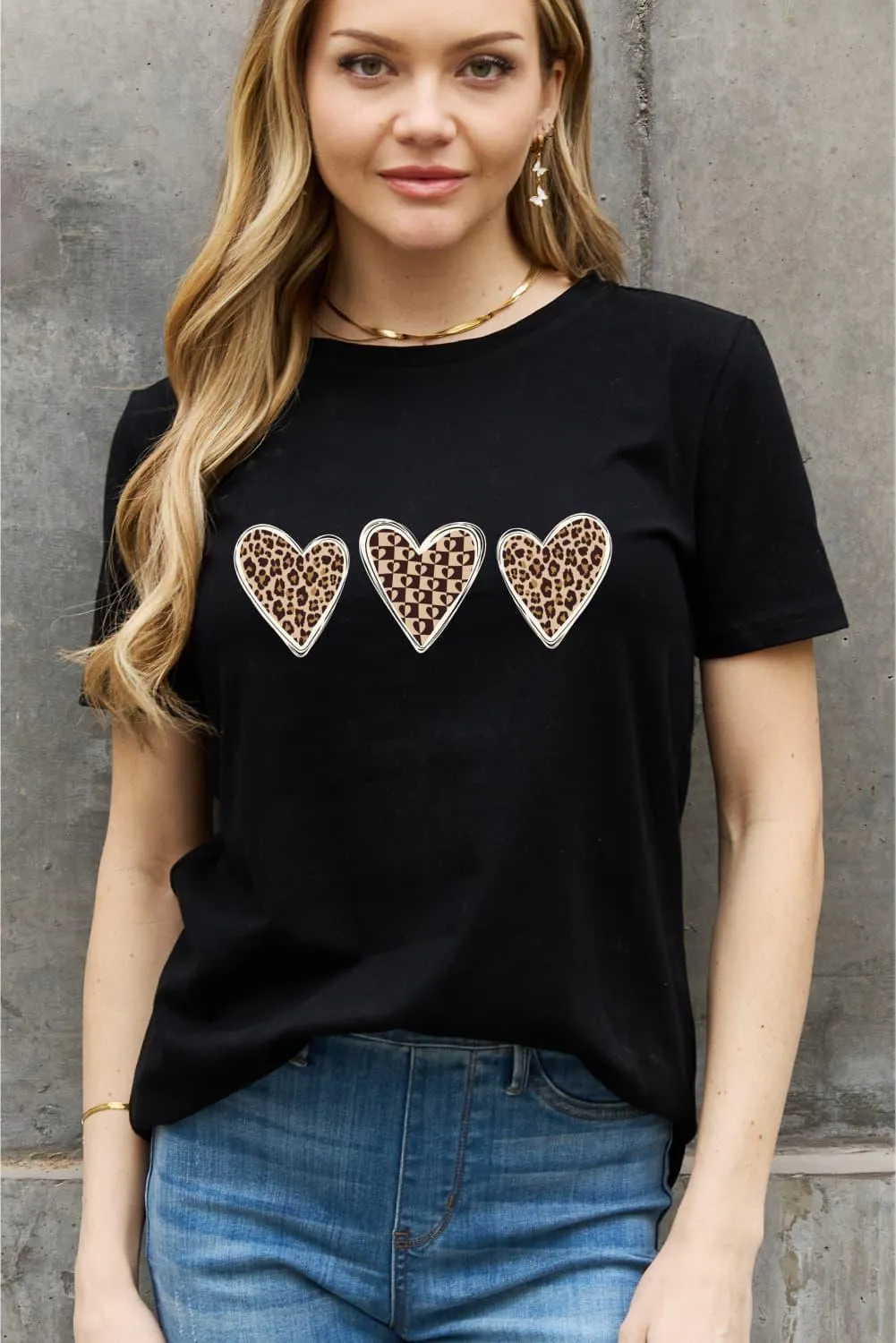 Full Size Heart Graphic Cotton Tee