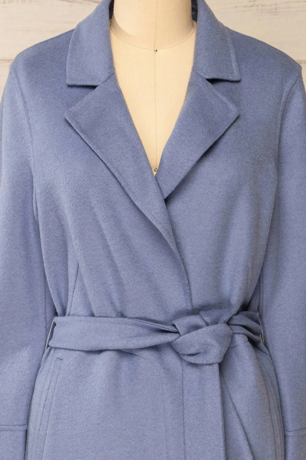 Gabby Blue | Mid-Length Wool Coat w/ Belt